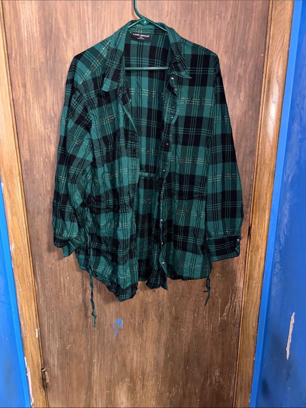 Lane Bryant Dark Green and Black Plaid Button-Up Shirt